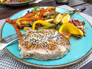 Grilled tuna steak.