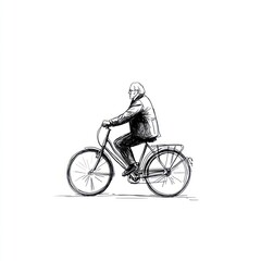 Naklejka premium A Sketch of an Elderly Man Cycling on a Sunny Day