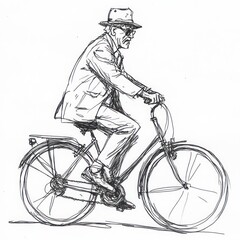 Obraz premium A sketch of an elderly man cycling, a simple yet expressive line drawing.