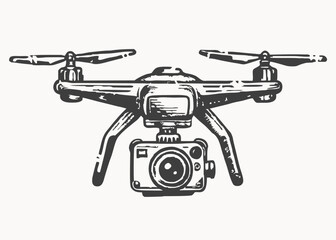 The flying drone isolated on vintage style Minimalist concept vector illustration
