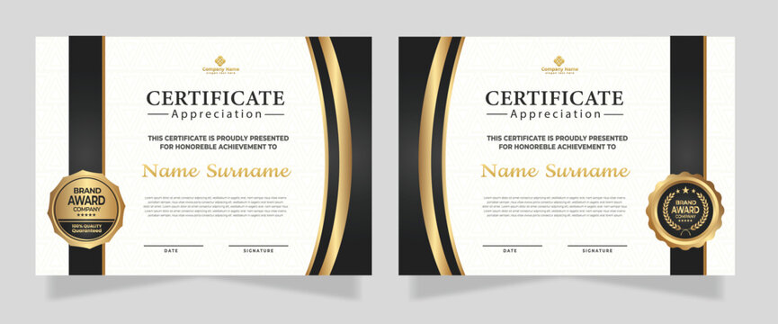 Luxury certificate template with glitter effect dan lines gold shine on frame background diploma Vector illustration and vector Luxury premium badges design - Powered by Adobe