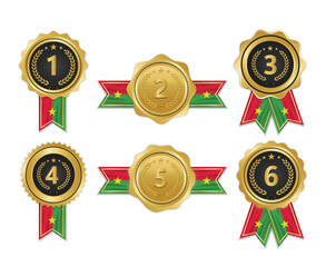 Golden award medal with burkina faso flag ribbons for winners