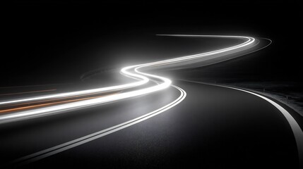 Night Drive: Abstract Light Trails on Winding Road