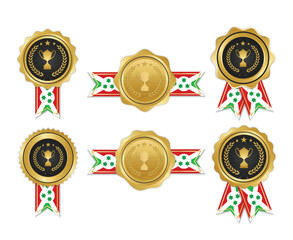 Golden award medal with burundi flag ribbons for winners