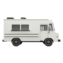 White Food Truck on a Simple Urban Street Setting, Ideal for Street Food Vendors and Catering Services on transparent background