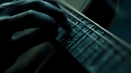 Close-Up of Person Plucking Acoustic Guitar String with Precision