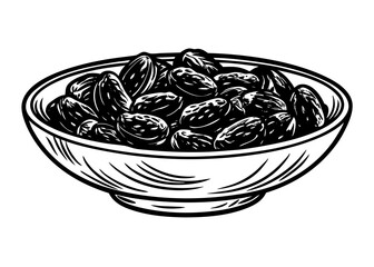 Arab food in bowl icon, Bowl of dried dates on Silhouette background
