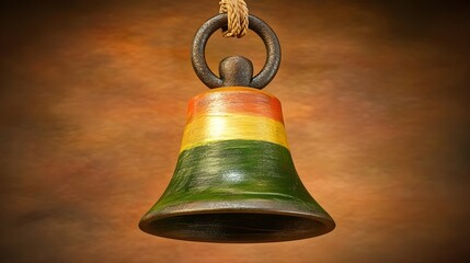 Colorful Bell with Green and Yellow Stripe on Rustic Background