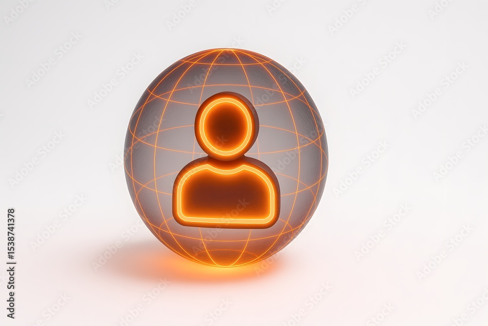 Poster Orange User Icon Over a Globe with Wireframe Design Elements