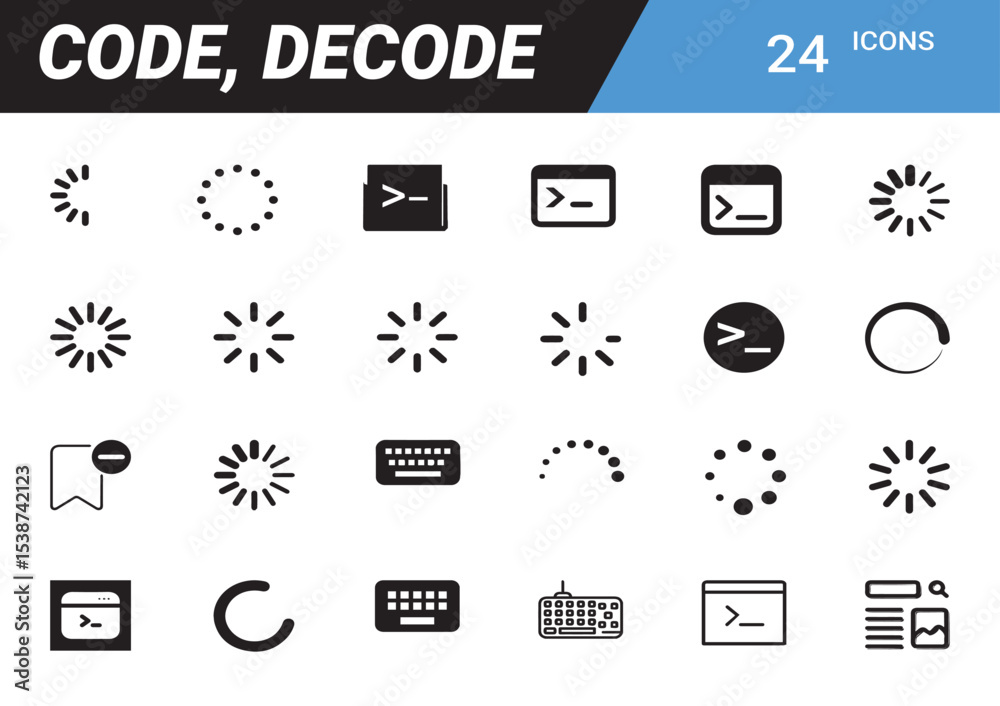 Poster icon set: decoding the digital world: a clean, modern graphic presents a comprehensive icon set them