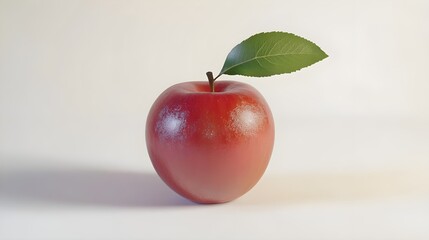 Realistic Red Apple with Green Leaf on White Background