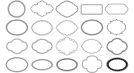 Collection of various blank decorative frames and borders in black outline vector illustration
