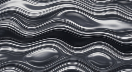 Abstract Liquid Metal Waves Sleek Silver and Black Swirls Texture