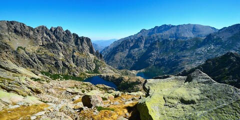 Panoramic view of Lac de Capitello, Lac de Melo and Restonica valley taken from the high mountain...