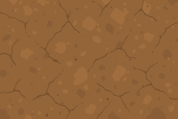 Cartoon seamless ground texture vector background. Cracked dry earth, soil, and mud pattern for game design. Arid desert floor illustration. Drought and climate change concept.
