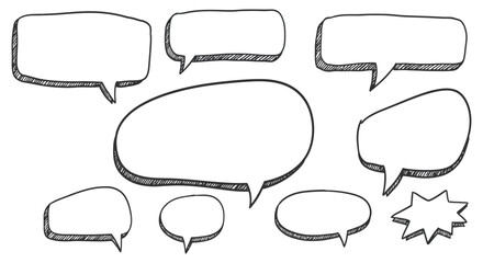 Hand-drawn speech bubble collection with multiple shapes and sizes vector illustration