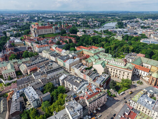 Drone view at the main square of Cracow on Poland