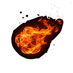 Fireball with flames and sparks against a white background  