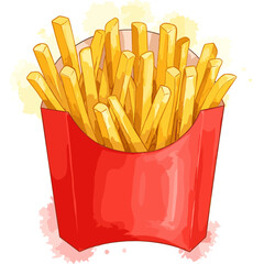 Fast food French fries in red container on white background  