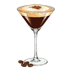 Coffee cocktail served in a martini glass with coffee beans  