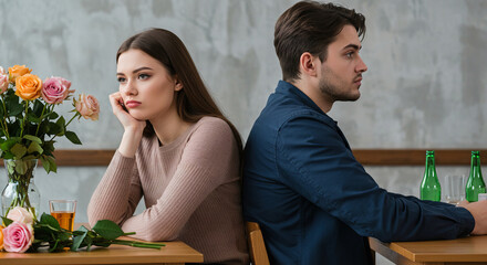 Sad Couple Sitting Back to Back After a Breakup – Concept for National Ex-Girlfriend Day and Relationship Conflict