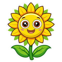 Cartoon Vector of a Happy Sunflower with Smiling Face – Cute Floral Character Illustration, Cheerful Plant Mascot, Botanical Clipart, Kids Design, Kawaii Nature, Spring Garden Art
