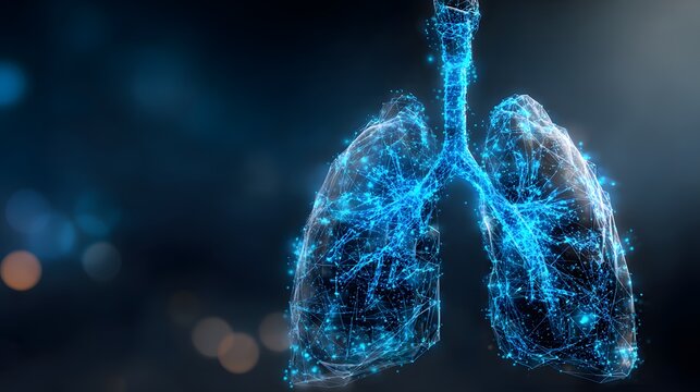 futuristic medical illustration of glowing blue human lungs representing respiratory innovation and digital healthcare technology