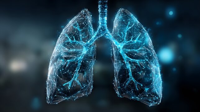 futuristic medical illustration of glowing blue human lungs representing respiratory innovation and digital healthcare technology