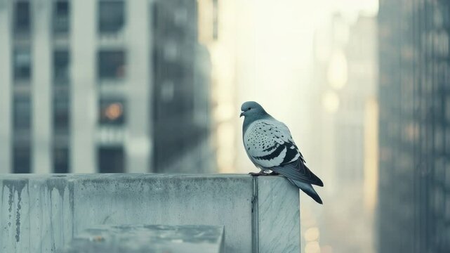 A pigeon sits on a city ledge, perfect for use in urban-themed designs or as a symbol of urban wildlife