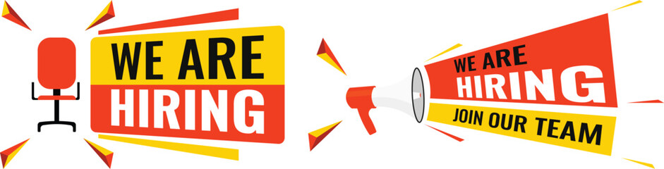 We are hiring label set illustration. Career fair vector illustration banner label set. Job hiring icon set.
