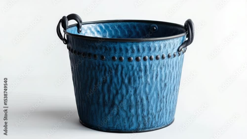 Poster a blue bucket with handles on a white background, perfect for various uses