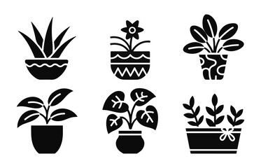 Potted Plants and Houseplant Icons Set - Home Decor and Nature. and illustration.