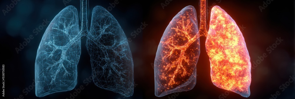 Aufkleber Comparison of Healthy Lung and Cancerous Lung Showing Visual Differences in Structure and Coloration