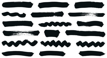 Set of various black brush strokes on white background vector illustration