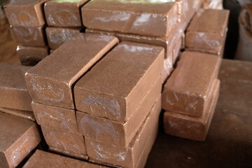 coco bricks. Blocks made from coconut fiber peat that are used as a planting medium.