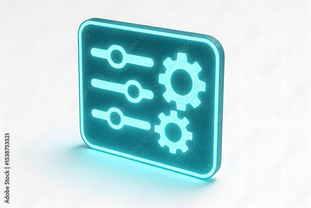 Poster futuristic icon for settings and adjustments with neon effect