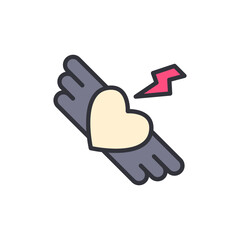 Stylized Icon Of Heart With Winged Design And Lightning Element