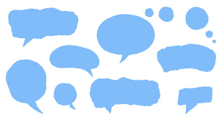 Set of blue speech bubbles in various shapes and sizes on white background vector illustration