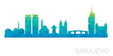 Sarajevo, Bosnia and Herzegovina Low Poly Skyline Clip Art City Design. Geometric Polygon Graphic Horizon Icon. Vector Illustration Symbol.