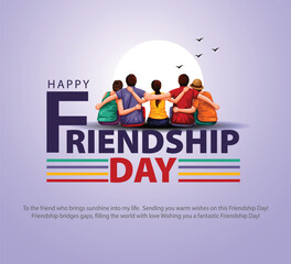 Happy international friendship day greeting card, back view of friends group. abstract vector illustration design