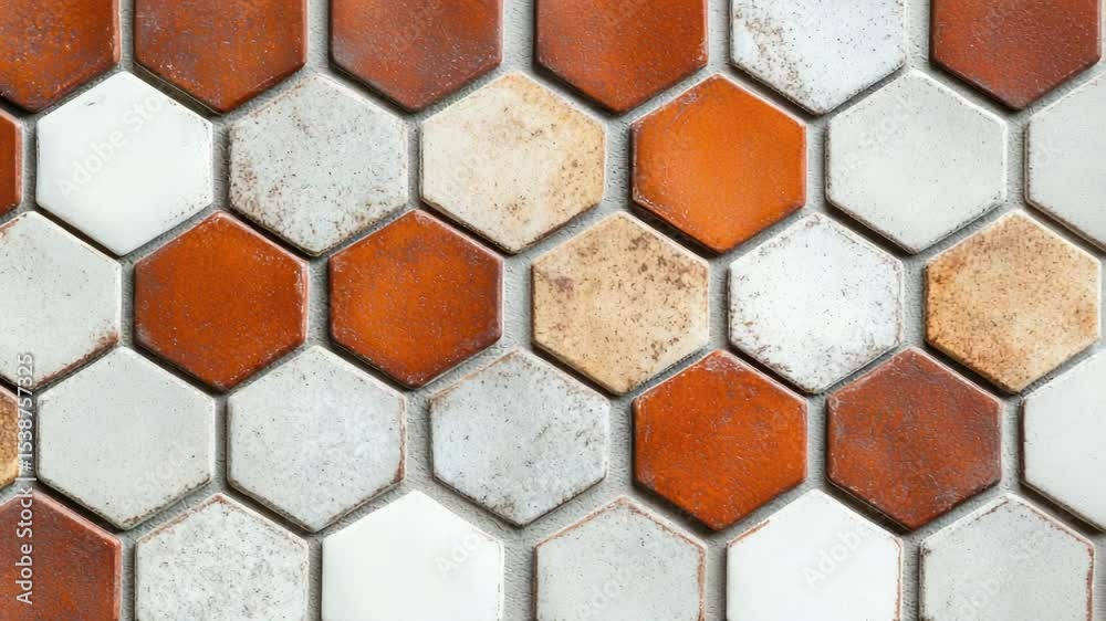 Poster A detailed shot of a tiled floor with intricate patterns and textures