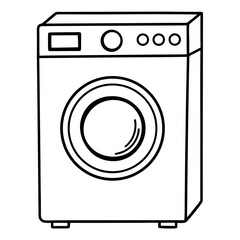 Line drawing of a washing machine with clean, simple shapes  