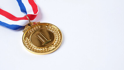 Gold silver and bronze demonstration trophy medals with ribbon for school university or national or...