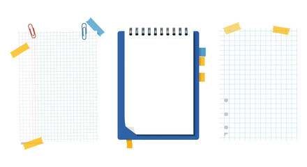 Colorful stationery layout with notepad and graph paper design vector illustration