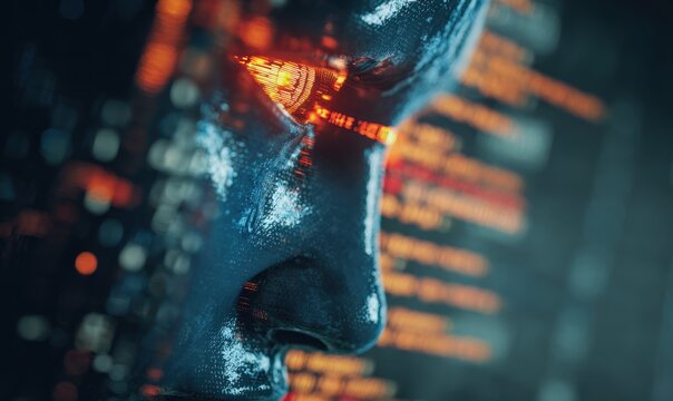 Close-up of a futuristic robot face