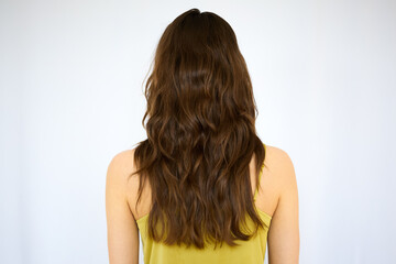 Fototapeta premium Hair model with long brown wavy hair on the white background