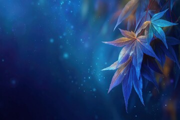 Vibrant blue leaves with soft bokeh background creating a serene and tranquil atmosphere