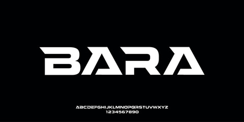 Vector illustration of a sport style alphabet display font. Abstract typography of bold, sturdy and futuristic letters.