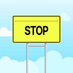 Yellow STOP road sign in the sky

