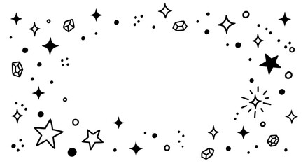Obraz premium Abstract black and white starry border with geometric shapes and sparkles vector illustration